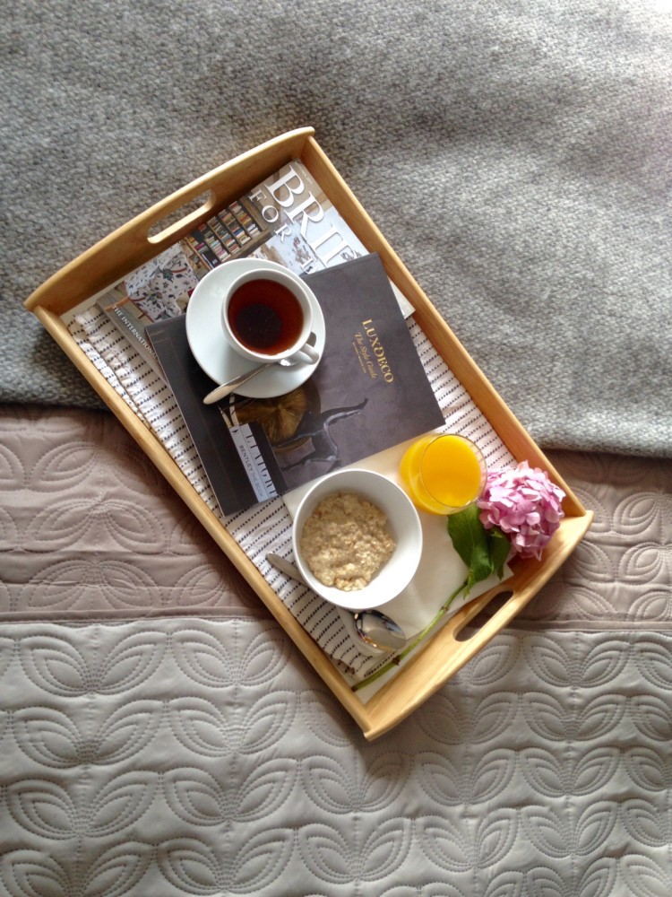 Stylish breakfast in bed