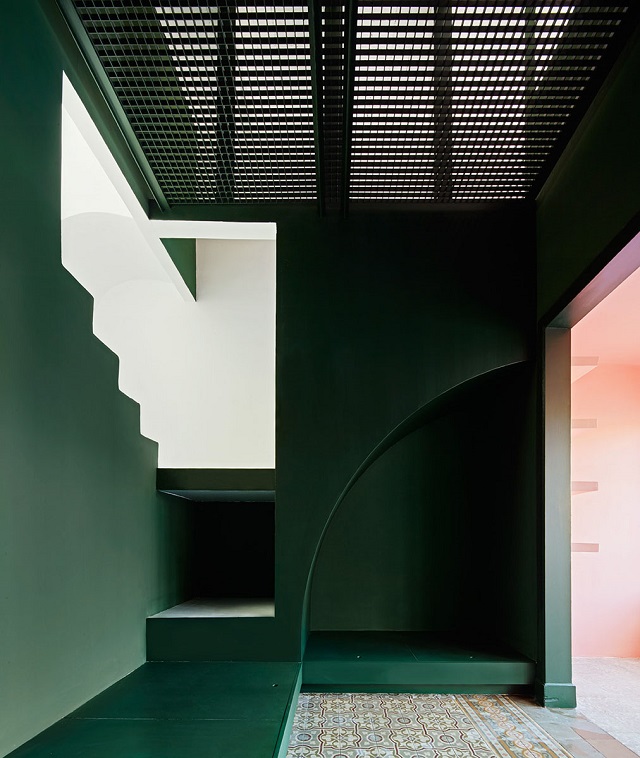 green and pink interior