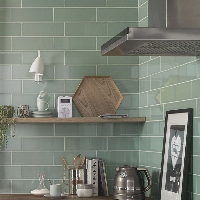 Pistachio green metro tiles from Walls and Floors