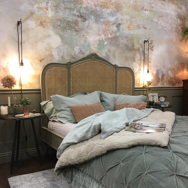 Mahogany and rattan bed French Bedroom Company